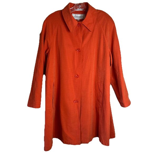 Bernardo Vintage Orange Button Down Padded Shoulder Trench Coat Medium - Picture 1 of 13